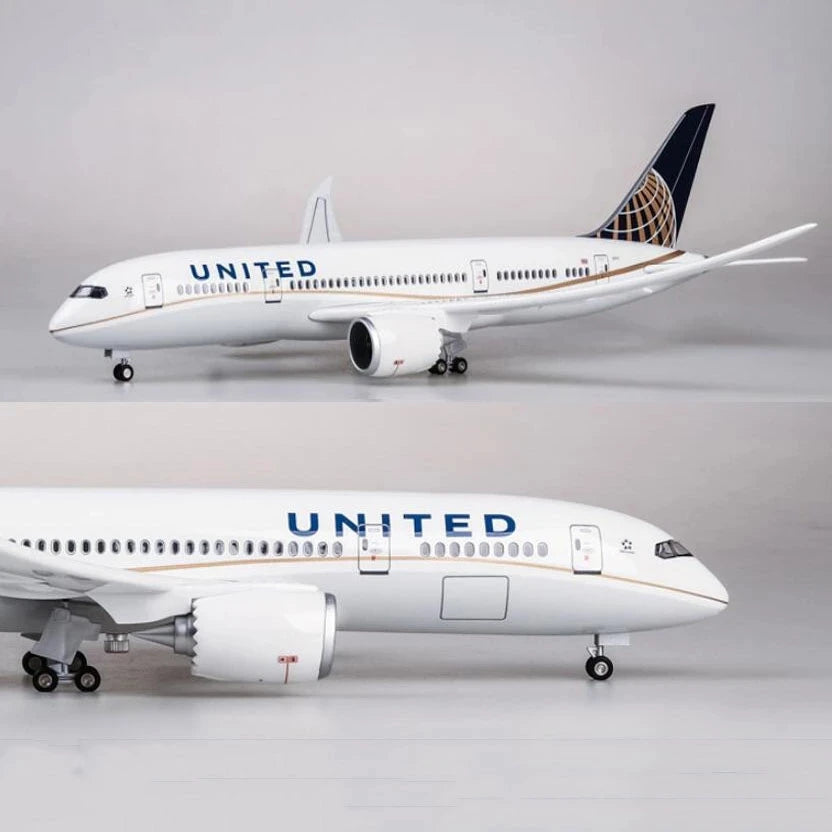 43cm 1:130 Scale Plane B787 United Airlines Airplane Model Resin With Lights & Wheels Die-cast Aircraft Toys Child Assemble Gift