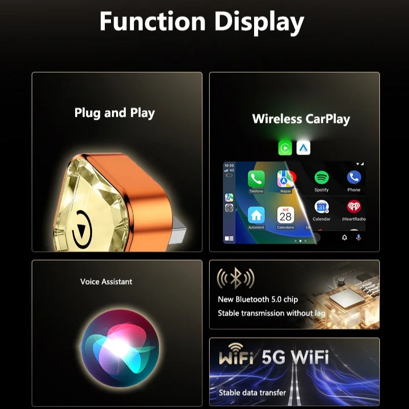 Lenovo Upgrade 4-in-1 Wireless Carplay Mirror Link Adapter Wired to Wireless Android Auto Plug & Play WIFI For Wired Carplay