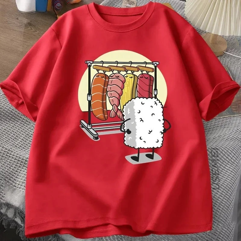 Latest Women's T-shirt Sushi Wardrobe T Shirt Women Funny T-shirt Graphic T Shirts Loose Short-sleeve Pritned Tshirt Women Tops