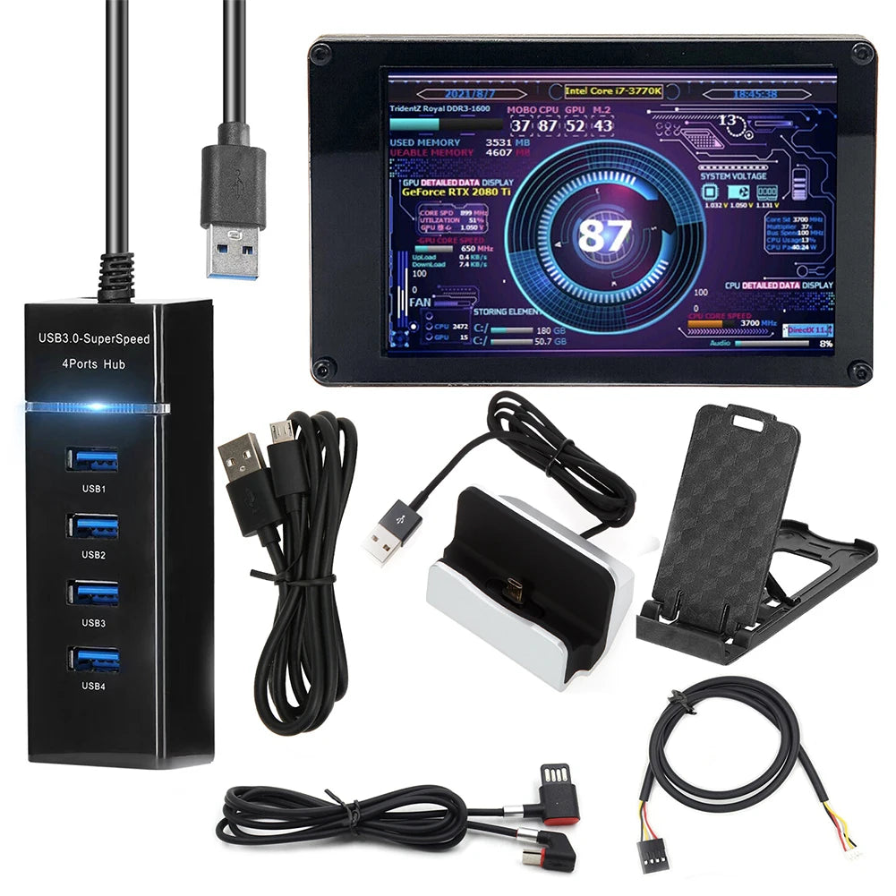 Dual USB PC Secondary Display 3.5 Inch IPS DIY Computer Temperature Monitoring CPU GPU RAM HDD Acrylic for Mini ITX Case AIDA64