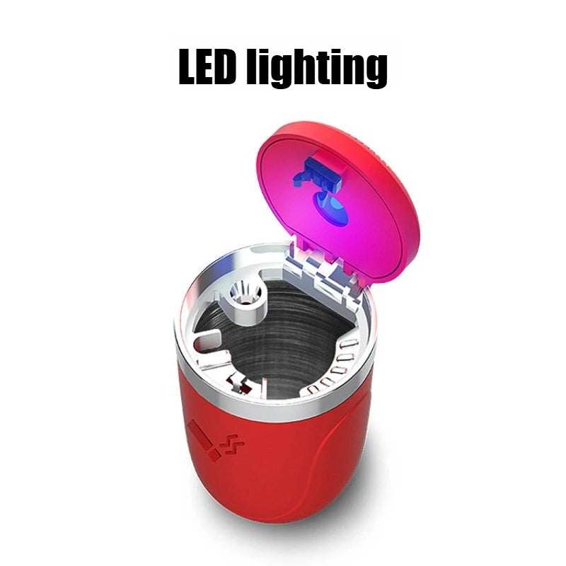 LED Portable Ashtray Cup Portable Car Ashtray with Lid Smell Proof Alloy Inner Liner Fireproof Shell One Touch Open for Auto