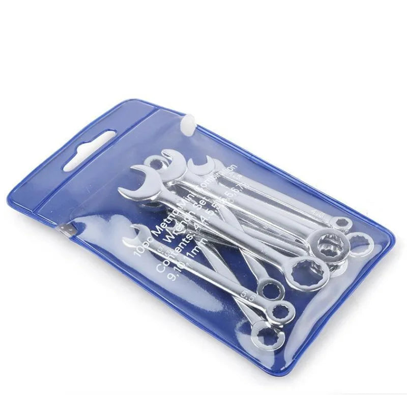 New 10 Pcs Mini Open End Wrench 4-11mm Metrci / Imperial Standard 45# Steel Double End Ratchet Wrenches Mini Combination Spanner