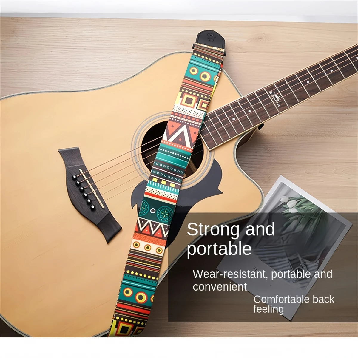 Miwayer 1pc Extra Wide Acoustic Guitar Strap, Leather Belt Adjustable Shoulder Strap with Artistic Print for Guitar & Bass