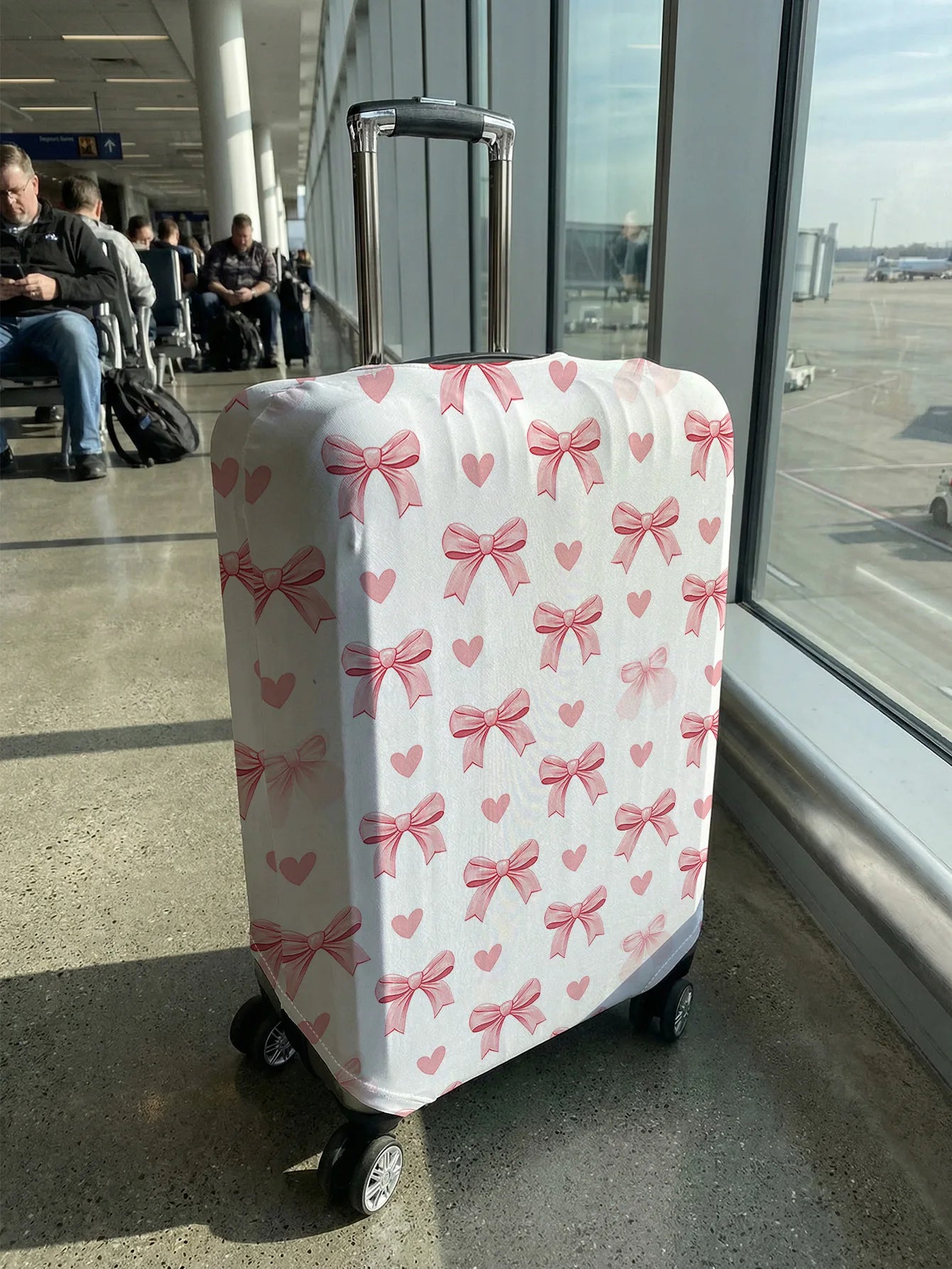 White Base Pink Bow Heart Full Print Luggage Cover, Suitable for 18-32 Inch Luggage Cover, Luggage Handle Glove, Travel Accessor