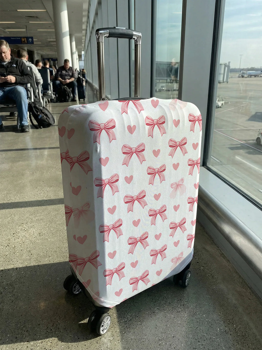 White Base Pink Bow Heart Full Print Luggage Cover, Suitable for 18-32 Inch Luggage Cover, Luggage Handle Glove, Travel Accessor