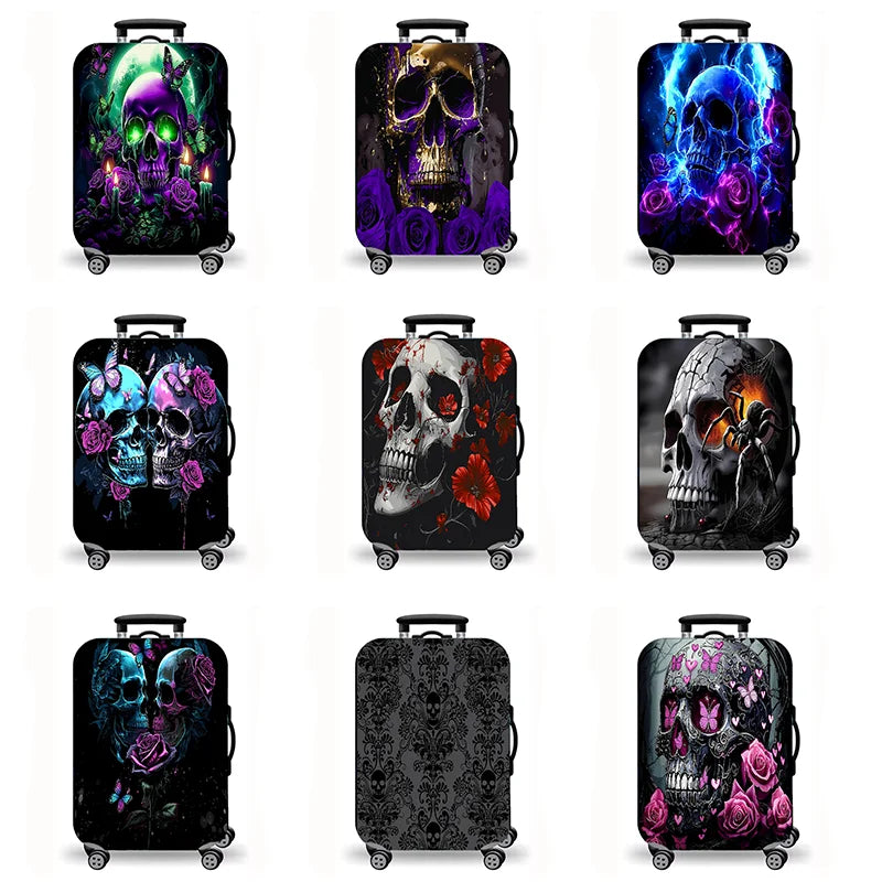 Luggage Cover, Gothic Skull Rose Print Stretch Suitcase Protector, Dark Halloween Horror Art Design for Travel