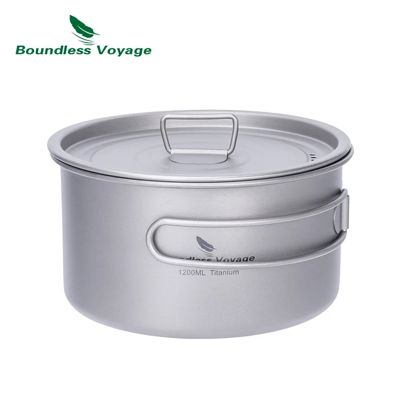 Boundless Voyage 1.2L 1.8L 2.4L Titanium Pot 0.7L Camping Kettle Cookware Outdoor Portable Stackable Ultralight Cooking Mess Kit