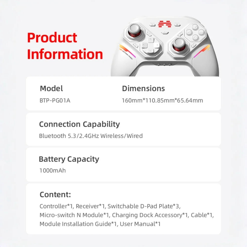 BEITONG PanGu Custom Modular Controller Wireless Bluetooth Gamepad Customizable Gaming Controller for PC/NS2/Mobile/Steam