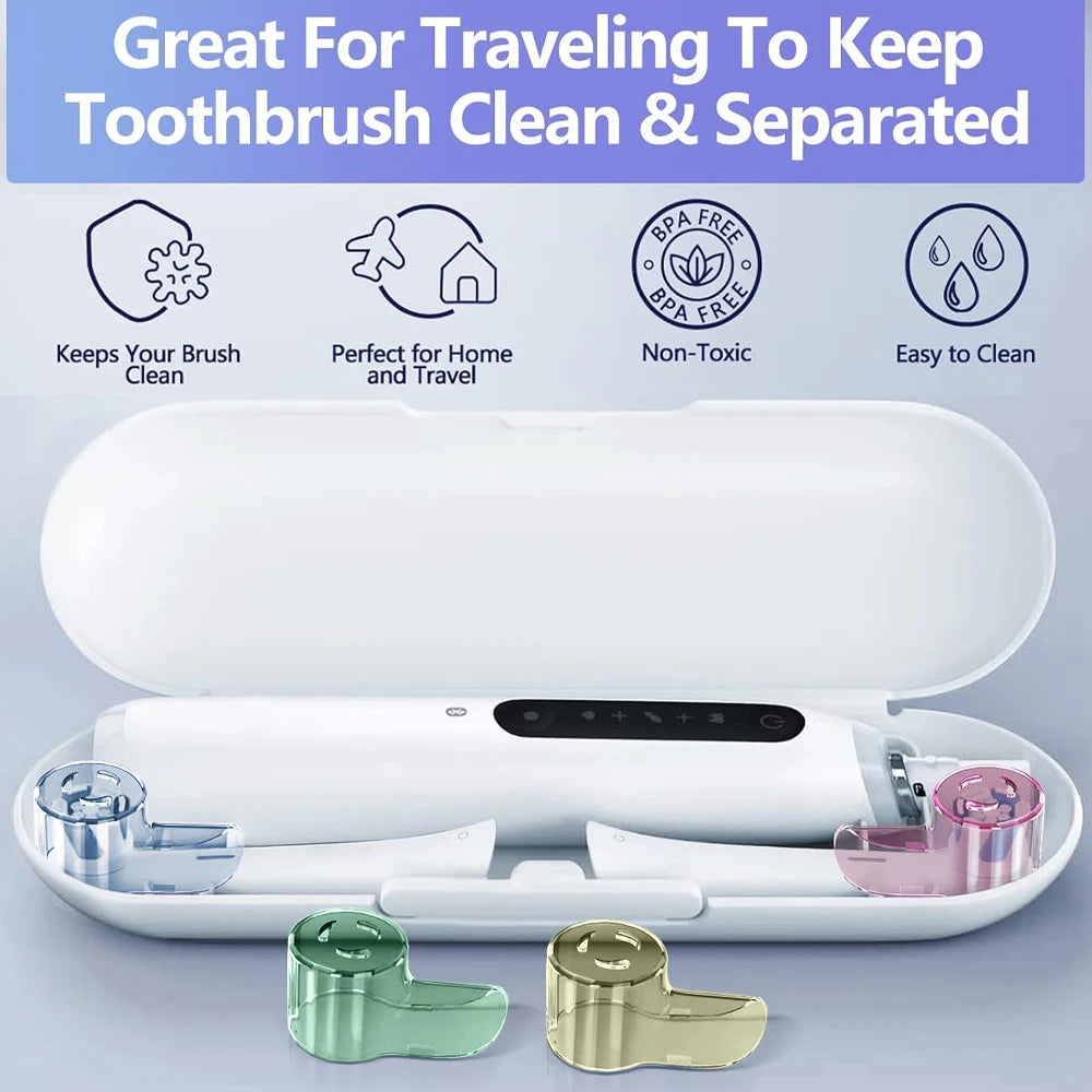 Reusable Toothbrush Travel Case and 4 Brush Heads Dustproof Covers Set, Compatible with Oral B & iO Series Electric Toothbrushes