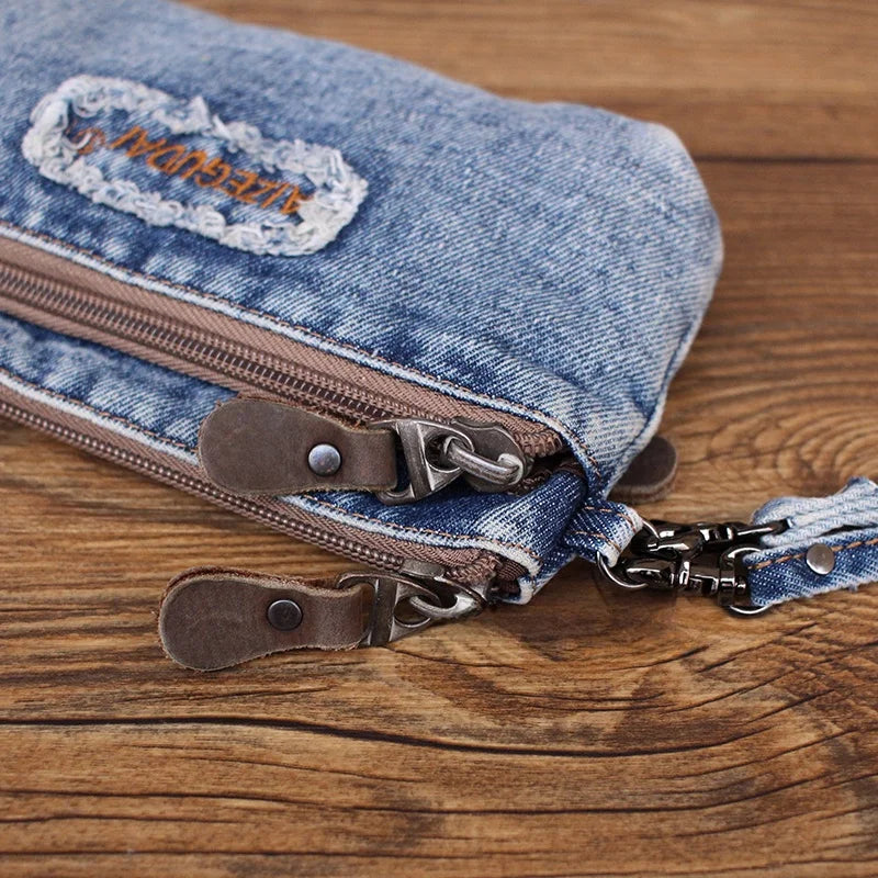 Retro Korean Denim  Coin Purse Women's Summer Casual Fashion Crossbody Handbag Stylish Small Bag Trendy Mobile Phone Bag