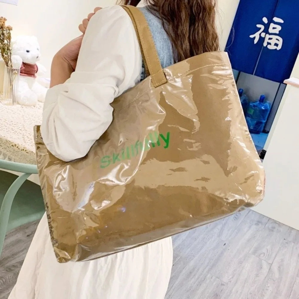 Large Capacity Transparent Jelly Bag Tote Bag Summer PVC Tote Bag Shoulder Pouch Beach Bag Letter Prints Handbags Shopping