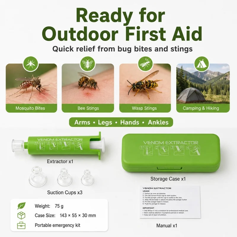 Portable Bug Bite Venom Extractor Kit Vacuum Suction First Aid Pump for Mosquito Bee Wasp Stings Camping Hiking