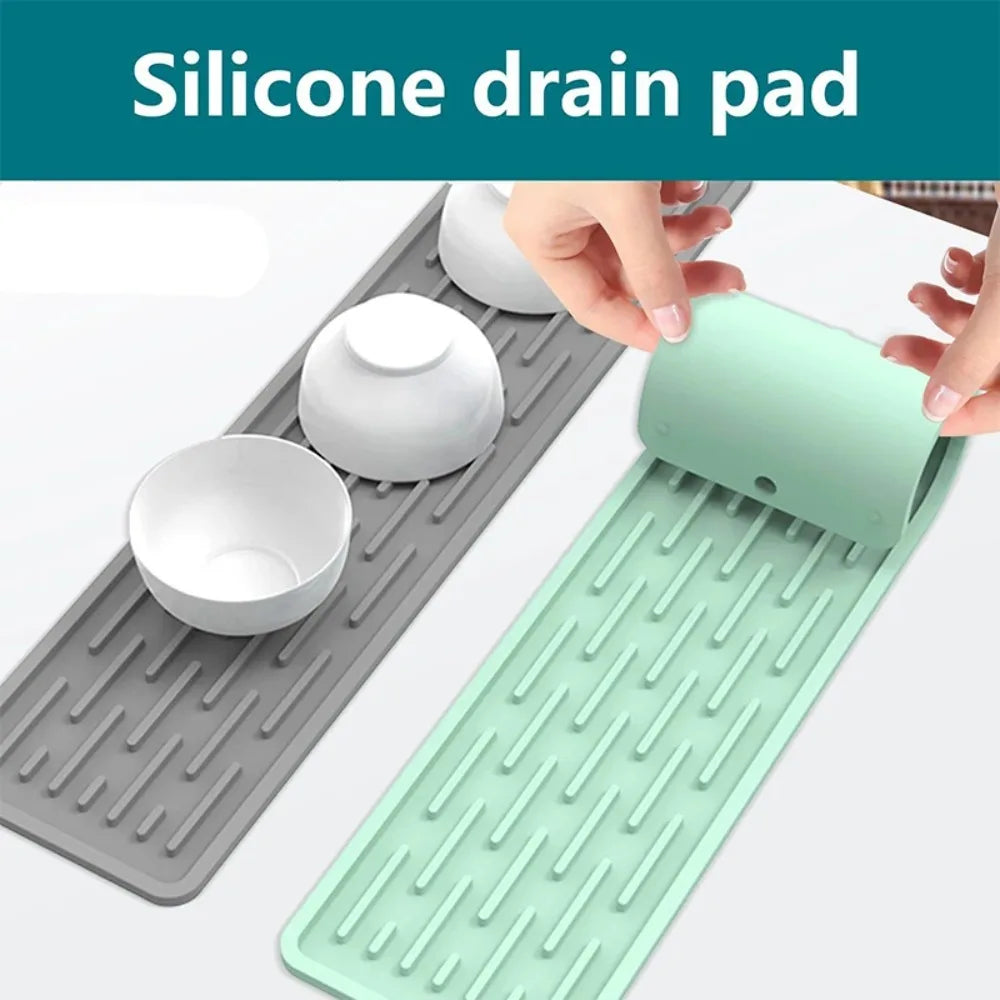 1Pcs Silicone Faucet Mat Drip Protection Pads Kitchen Sink Narrow Nonslip Tray Sink Drain Pad Waterproof Home Bathroom Gadget
