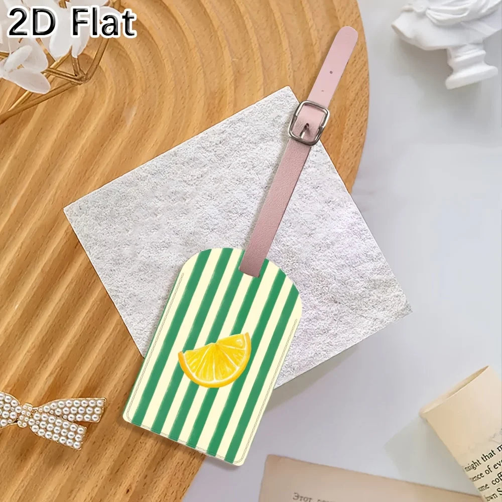 Luggage Tag Travel Baggage Identifier with Lemon Slice Green Striped Pattern for Suitcase Bag Luggage Label Accessories