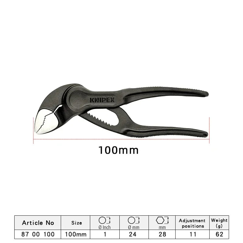 KNIPEX 87 00 100 Cobra XS Mini Pump Pliers,100mm,Nut to 24mm,Pipe to 28mm,Self-Locking,Push Button Push Button Adjustment,Edc,