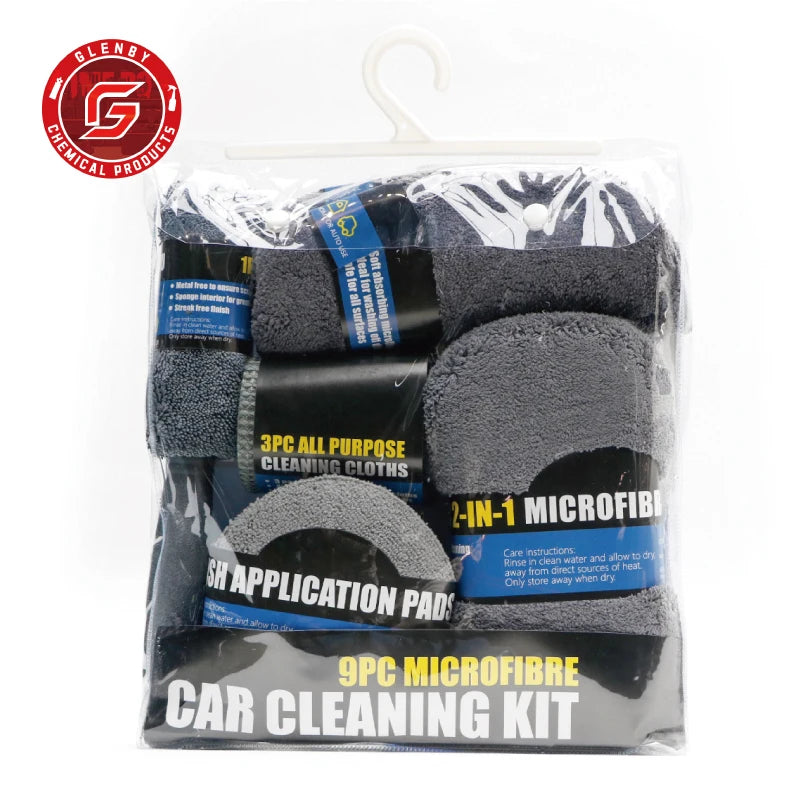 T-62  9-Piece Set Of Car And Motorcycle Cleaning Wipes Home Wash Gloves Car Wash Towels Cleaning Cloths Waxing Sponges Wheel Bru