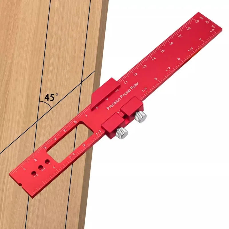 Precision T Type Pocket Ruler Inch Metric Measuring Tool with Slide Stop for Carpentry Marking