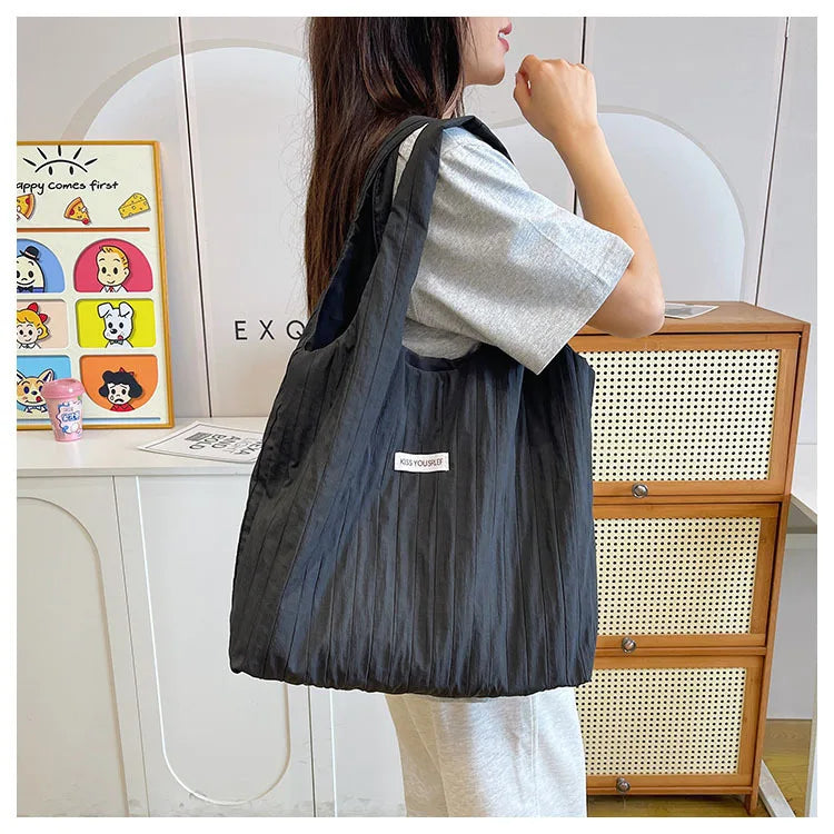 Summer Large Capacity Casual Handbag Women's Shoulder Bag Simple Match All Occasions Student Commuting Tote Bag Soft Nylon