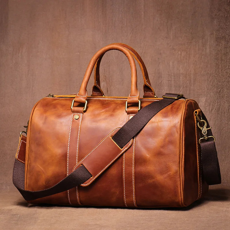 Retro Genuine Leather Fitness Bag Men Women Travel Handbag Short Trip Business Bag Slant Crossbody Bag Mad  Leather