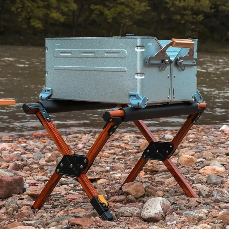 Outdoor Camping Folding Refrigeration Rack Foldable Alloy Ice Bucket Rack Hiking BBQ Picnic Stand Luggage Rack Anti Slip Rack