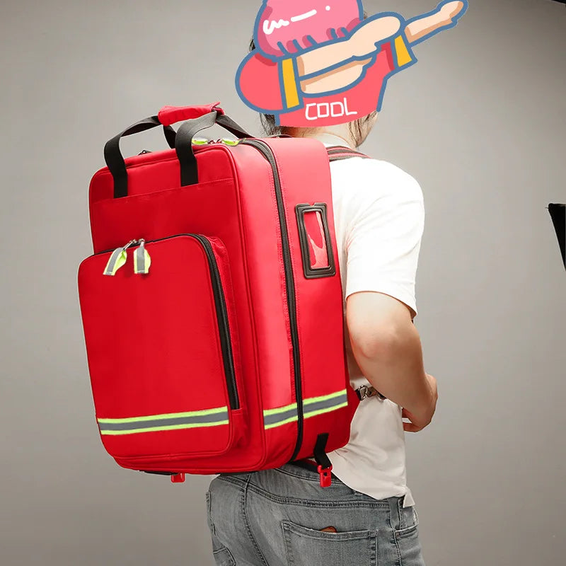 Large Capacity Empty Trolley First Aid Bag Waterproof EMS Backpack for Medical Outdoor Clinic Nursing Earthquake Rescue Kit