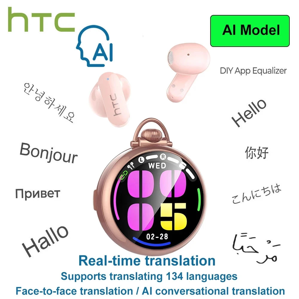 HTC NE71 Translation Earbuds Bluetooth Earbuds DIY Watch Face Smart LED Screen HiFi Sound Quality Noise Cancellation Technology