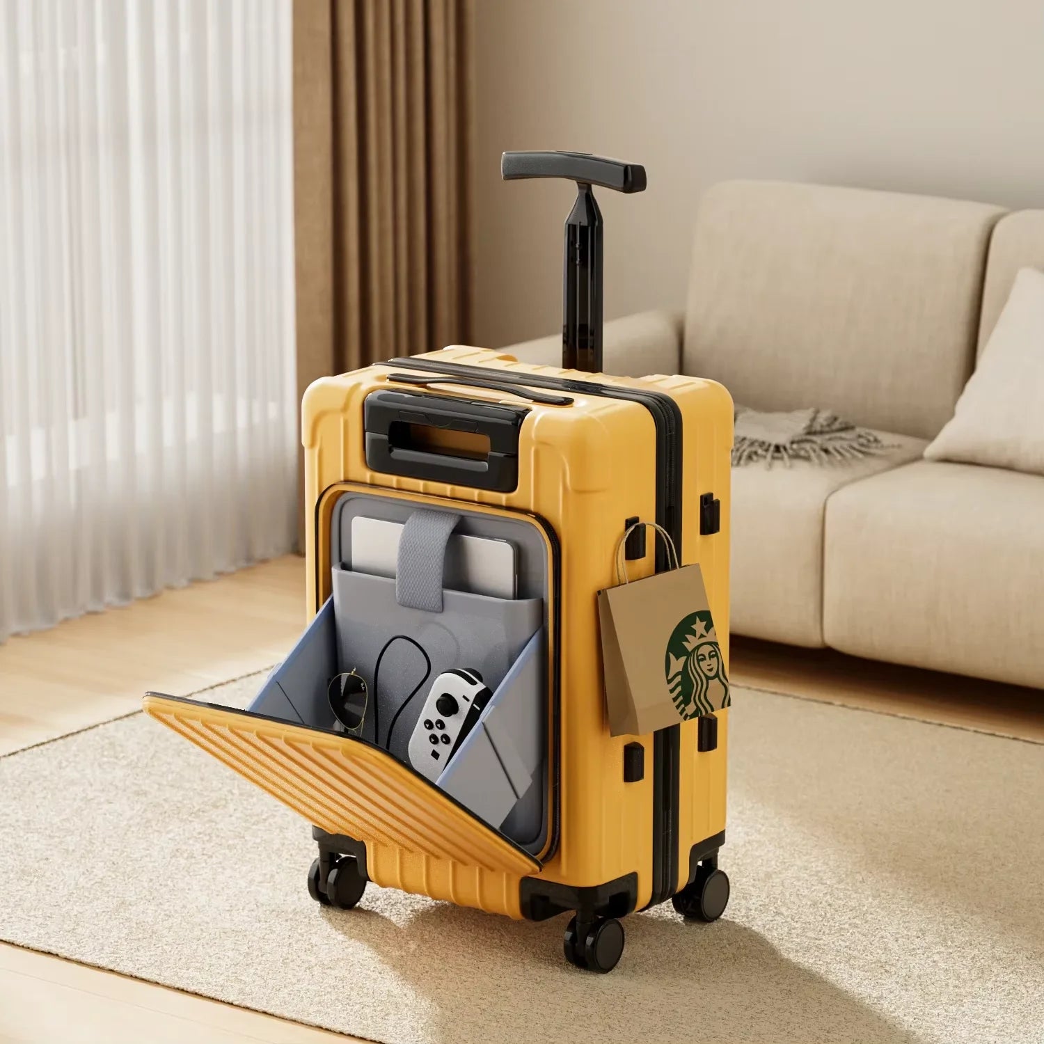 Bunnyfly Kids Front Opening Boarding Case with Spinner Wheels Laptop Trolley Carry on Luggage for Travel Easy to Handle Suitcase