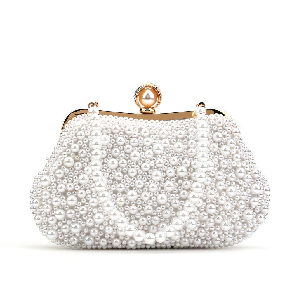 Shell Design Women Evening Bags Pearl Diamonds Small Clutch With Chain Shoulder Handbags Wedding Party Lady Purse For Wedding Pa