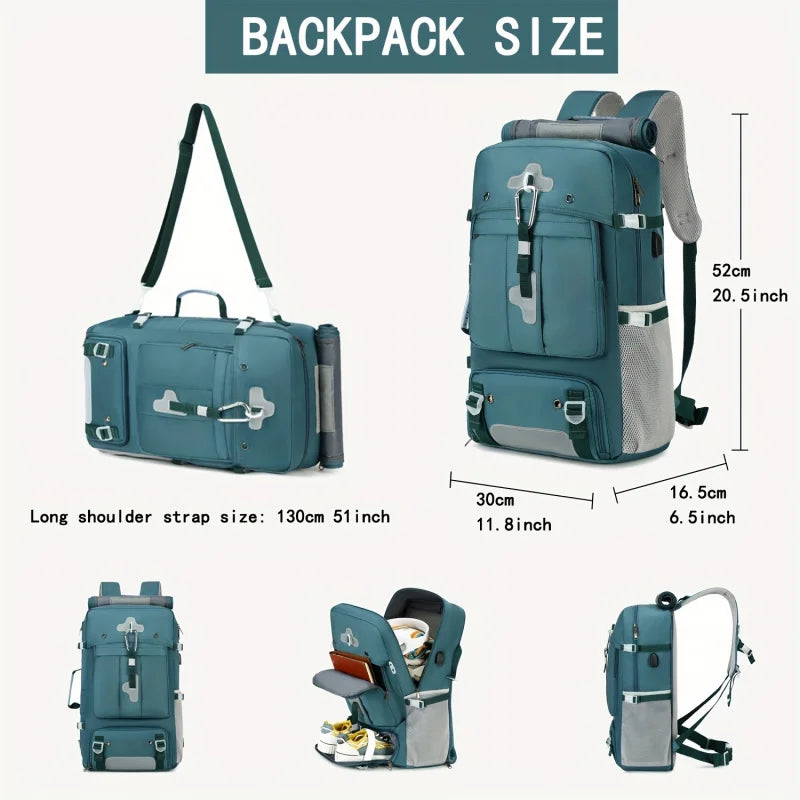 Large capacity portable backpack, airline approved shoe compartment backpack, 17 inch laptop backpack, business work gym weekend