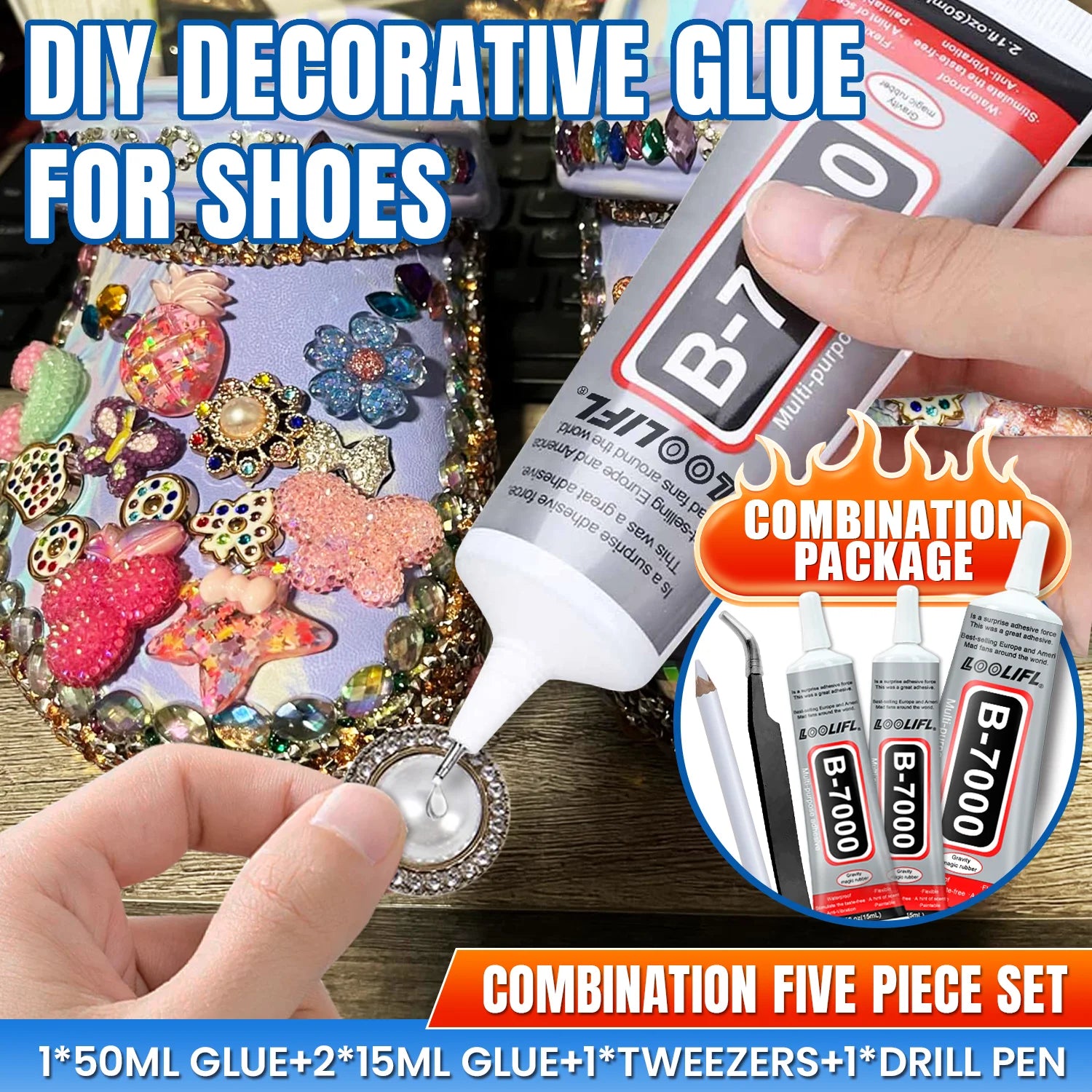 B7000 Soft Glue-Jewelry Glue, Cloth Glue, Manual DIY, Accurate Dot Coating Design, Tasteless and Transparent Waterproof Glue.