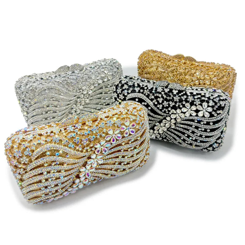 Boutique Women Crystal Clutch Evening Bags Wedding Party Rhinestones Handbags Ladies Gala Dinner Gold Purses