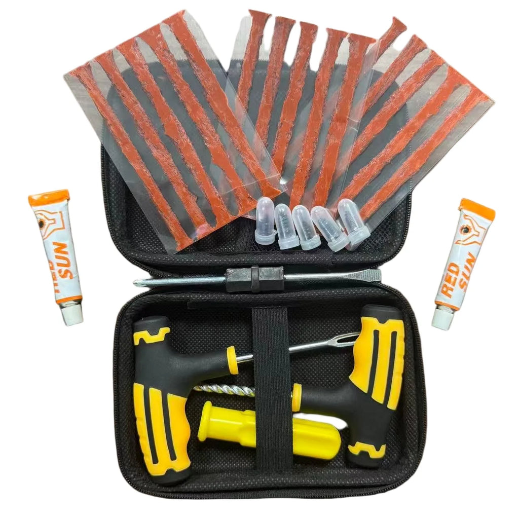 Roadside Emergency Flat Tire Repair Kit Portable Complete Tools with Storage Bag for Car Motorcycle Truck Quick Puncture Fix