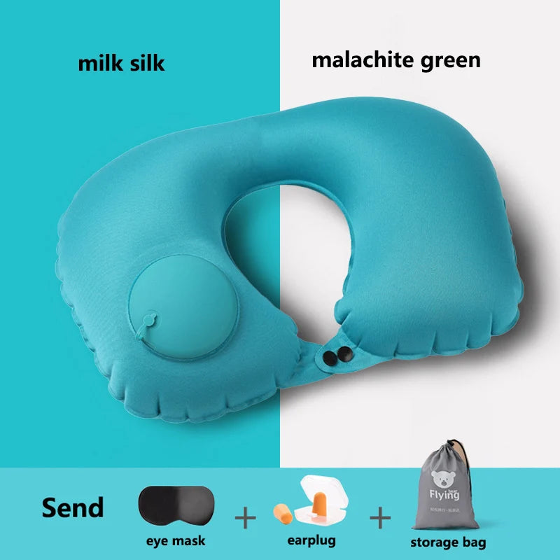 New Outdoor Camping Inflatable U-shape Pillow Comfort Neck Support Milk Silk & Flocked Travel Pillow for Car Plane And Home Use