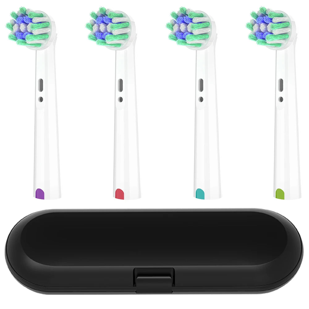Toothbrush Protective Box and 4x Cross Clean Replacement Brush Heads Compatible with Oral B Electric Toothbrush, Home Travel Use