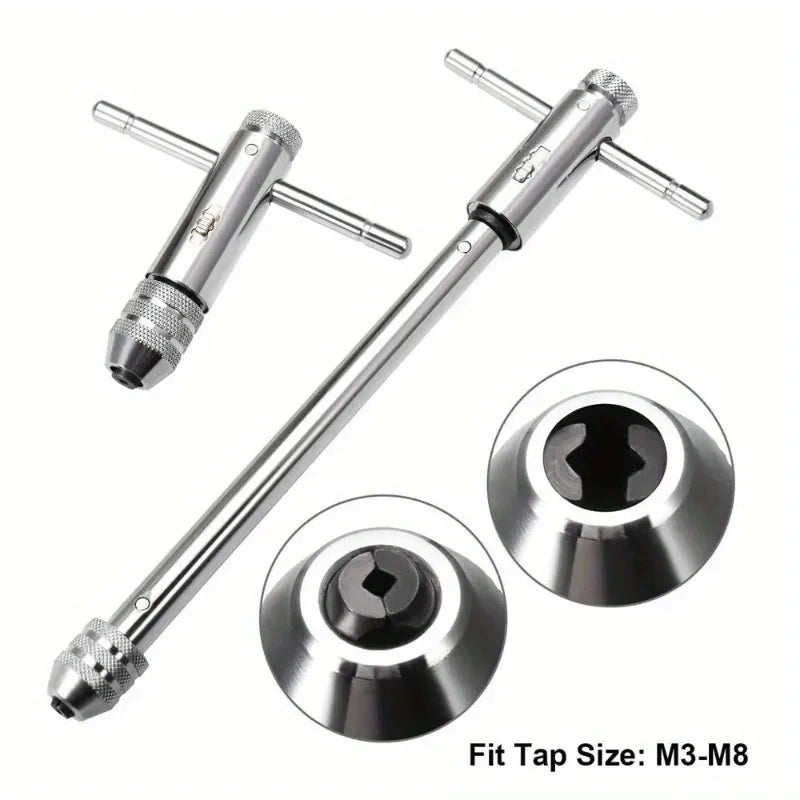 Ratchet T Handle Tap Wrench Machine Screw Thread Milling T-shape Taps Both Way Hand Tap Set Adjustable Manual Tapping for Home U