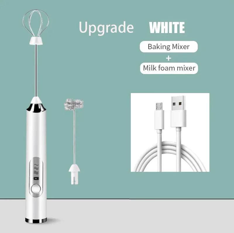 2 in 1 USB Rechargeable Electric Egg Beater Whisk Coffee Mixer Double Heads Milk Frothers  Baking Stirrer Kitchen Gadgets