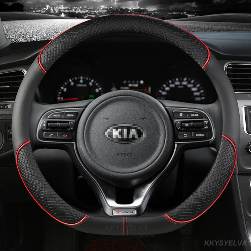 Pu Leather Car Steering Wheel Cover 38cm For Kia Rio 2 3 4 X Line Kombi Sedan K2 K3 K4 K5 KX1 KX3 KX5 Sportage Auto Accessories