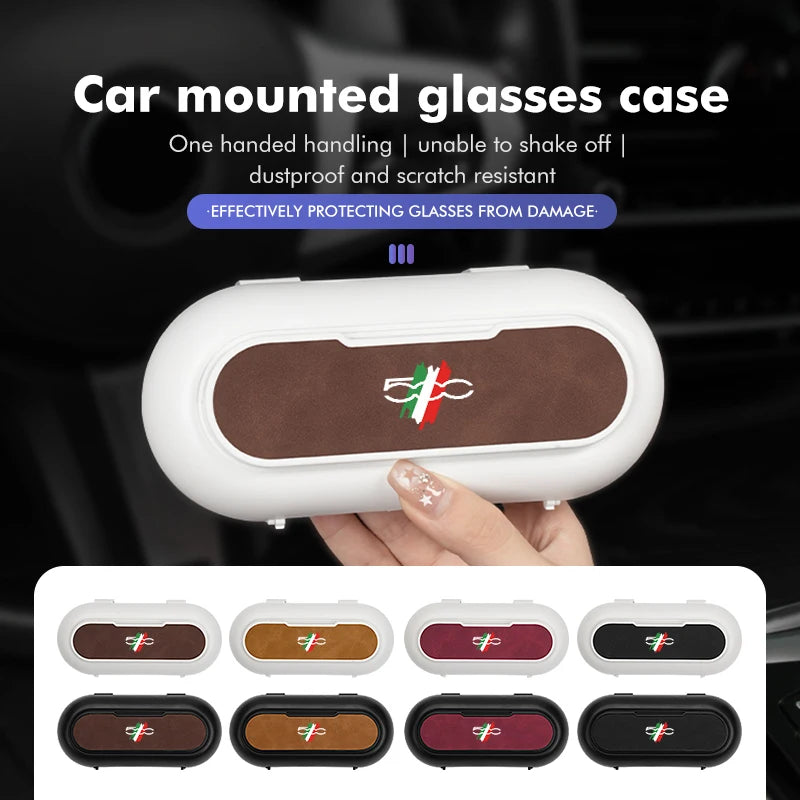 For Fiat Car Sunglasses Holder ABS Suede Dustproof Glasses Storage Box 500 Abarth 596 500X Stilo 500S 500C