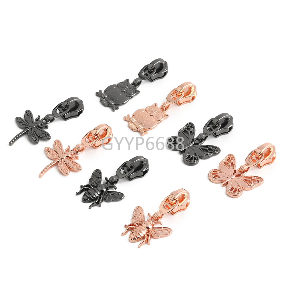10/40/100PCS Owl/Dragonfly/Bee/Butterfly Shape 5# Nylon Zipper Sliders For Decorative Zipper Tab Bags Pocket Sewing Accessories