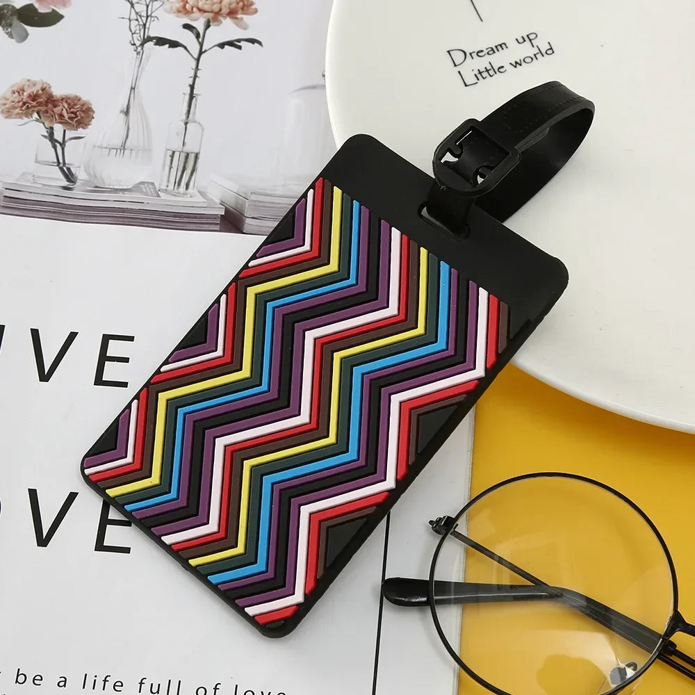 1PCS Geometric Luggage Tags Suitcase ID Addres Holder Baggage Bag Tag Silicone Pvc Soft  Label  Travel Accessories Luggage Tag
