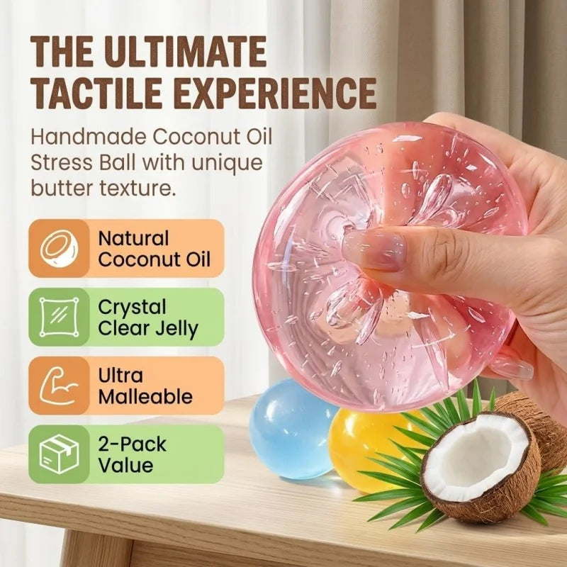 Handmade Coconut Oil Squishy Ball Slow Rising Fidget Stress Ball Clear Jelly Sensory Ball Soft Stress Relief Toy for Adults