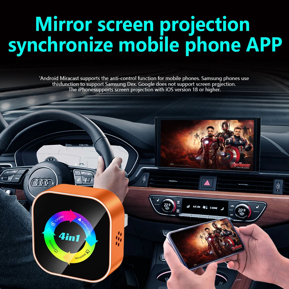 2026 Upgrade 4 in 1 Wireless Carplay Dongle Android Auto Adapter Mirror Link Screen Plug & Play Bluetooth for Apple and Android