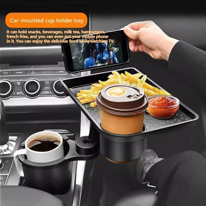 Car cup holder tray with double cup holder dining table food car tray portable adjustable beverage holder