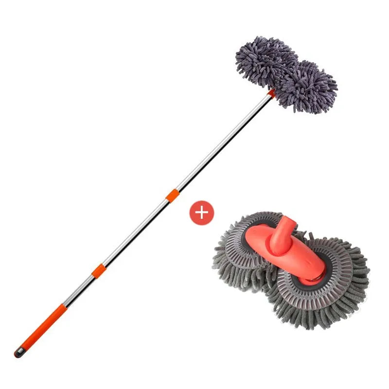 LEIBOO Car Washer Mop Foam Wash Chenille Brush Double Brush Head Roof Window Cleaning Maintenance Three-Section Telescopic Mop