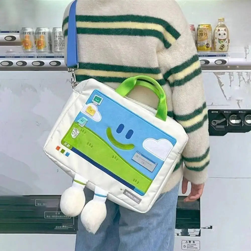 Funny Cartoon Smiling Face Shoulder Bag Casual Computer Protective Student Embroidery Laptop Fashion Big Capacity Versatile Bag
