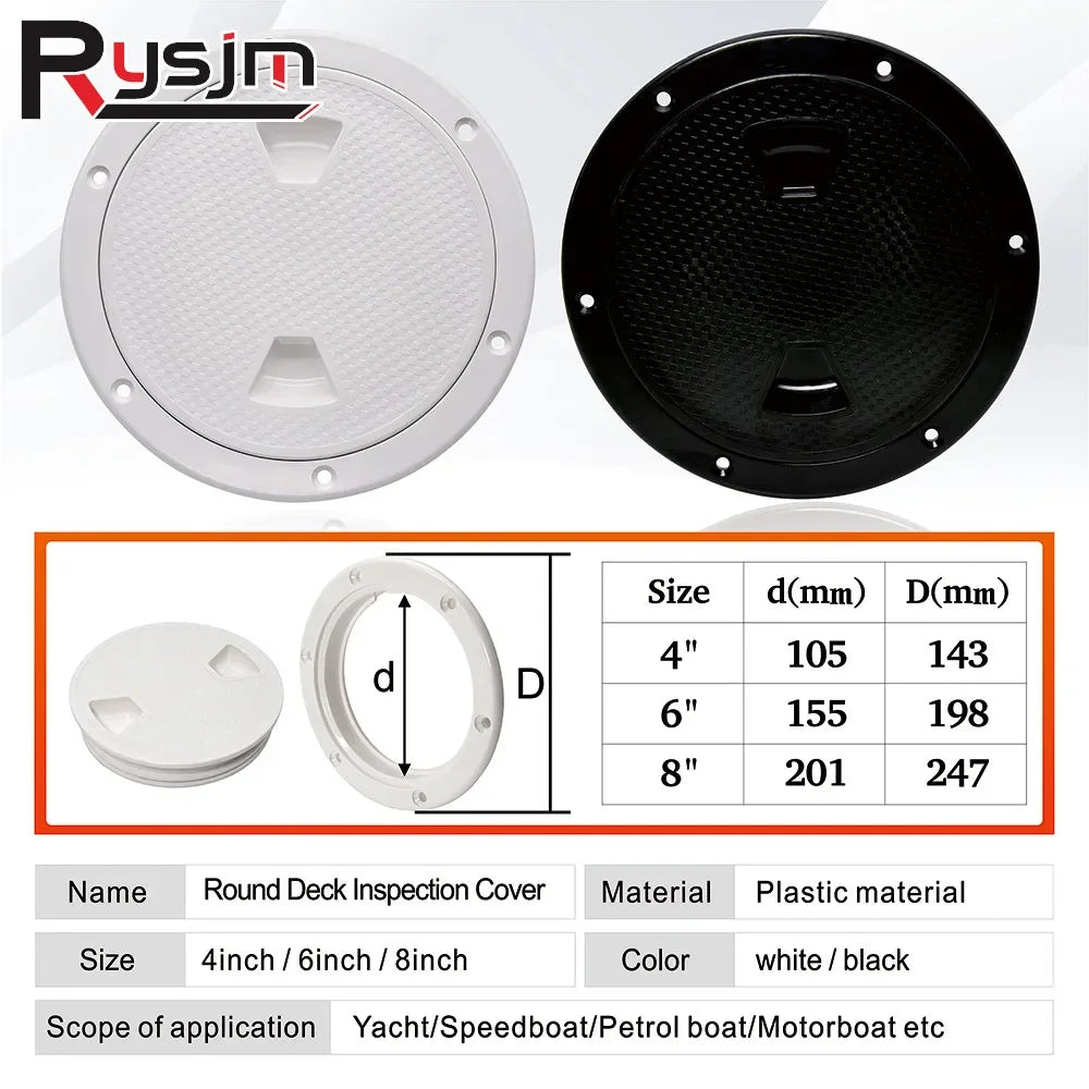 ABS Plastic Round Non-Slip Inspection Hatches with Detachable Cover Marine Screw Out Access Hatch Cover For Kayaks Yacht 4'' 6''