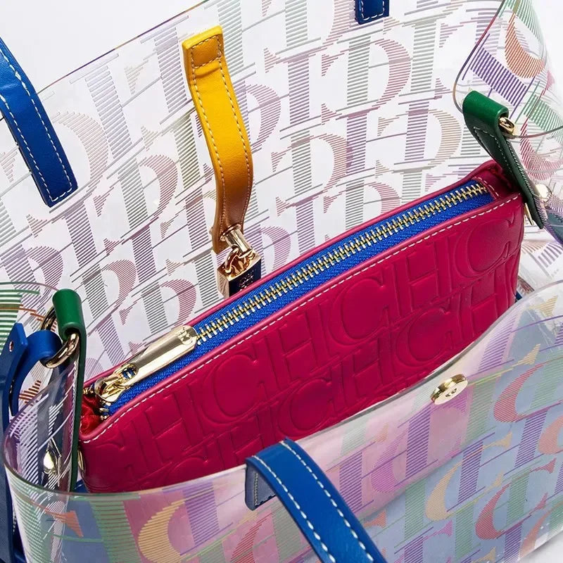 CH Transparent PVC Bucket Bag Women Colorful Jelly Tote Bags Small Crossbody Shoulder Handbag with Inner Pouch
