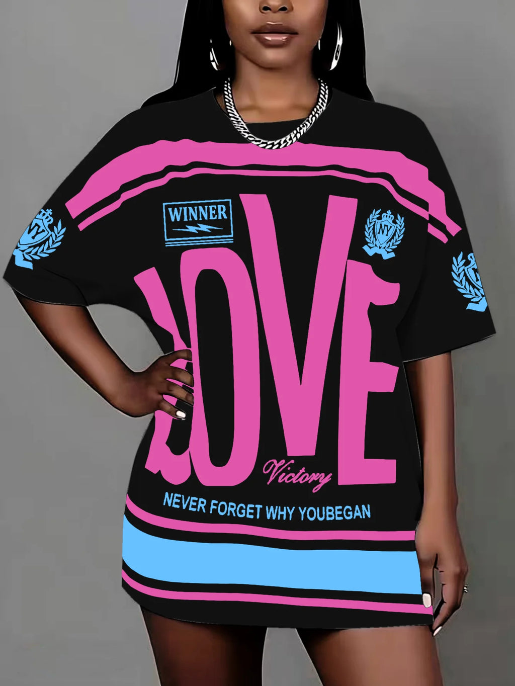 Plus size women's clothing  new round neck letter print T-shirt pullover top suitable for daily wear