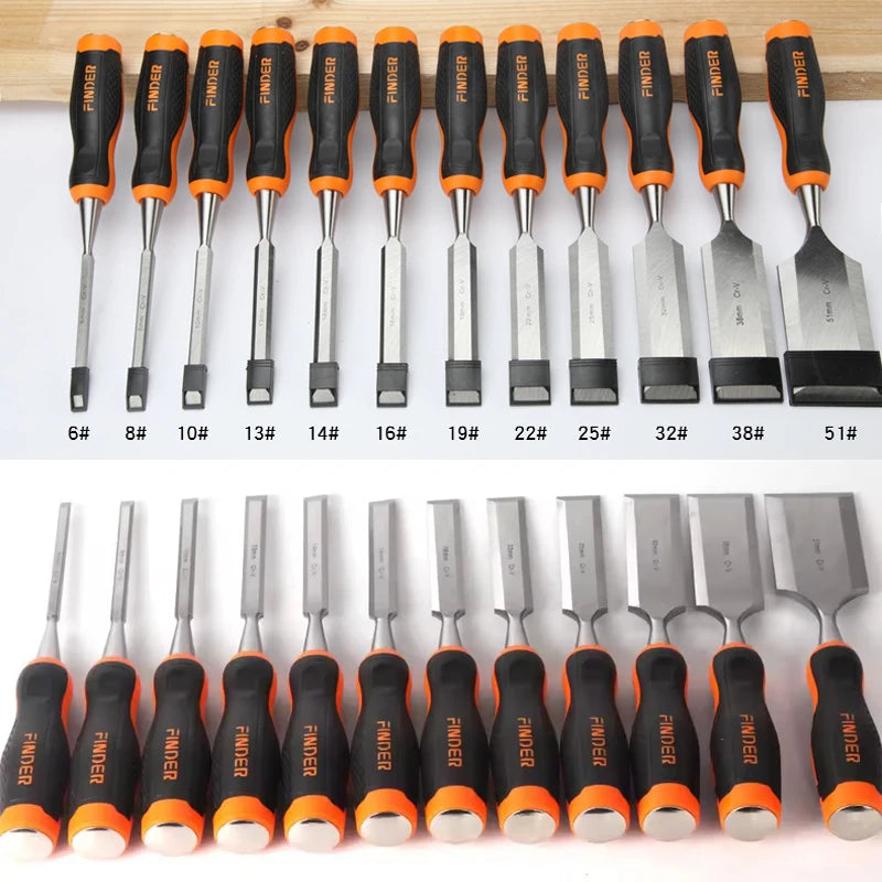 FINDER Wood Chisel with Comfort TPR Handle, Flat Carpentry Tools for Woodworking DIY, Fiberglass Reinforced Handle