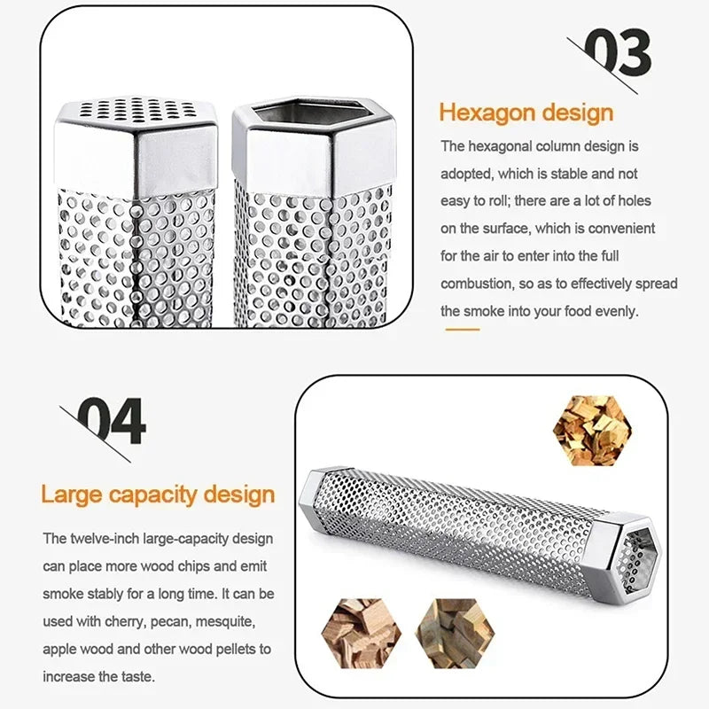 6/12 Inch Stainless Steel BBQ Smoker Grill Tube Perforated Mesh Filter Gadget Pellet Smoking Generator